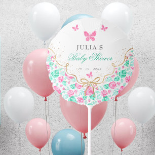 Lovely Pink Rose Floral Golden Bow Baby shower Balloon