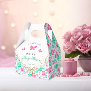Lovely Pink Rose Floral Golden Bow Baby shower Favor Boxes
