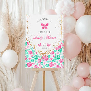 Lovely Pink Rose Floral Golden Bow Baby shower Foam Board