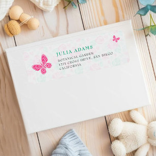 Lovely Pink Rose Floral Golden Bow Baby shower Label