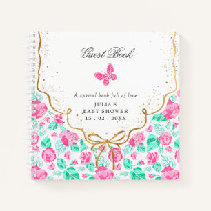Lovely Pink Rose Floral Golden Bow Baby shower Notebook