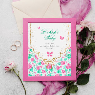 Lovely Pink Rose Floral Golden Bow Baby shower Poster