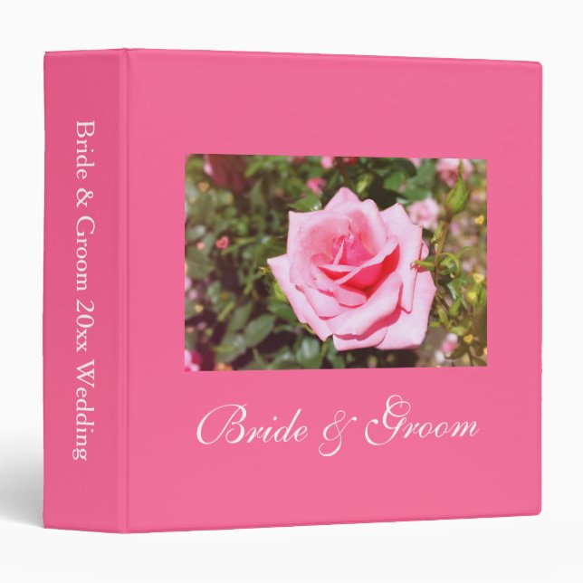 lovely pink rose flower bride, groom wedding binder (Front/Spine)