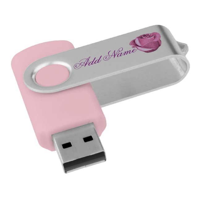 Lovely Pink Rose Personalized USB Flash Drive (Angled)