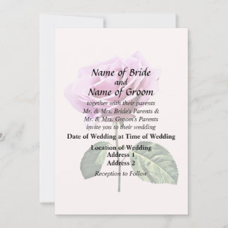 Lovely Pink Rose With Leaves Invitation