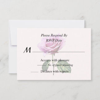 Lovely Pink Rose With Leaves RSVP Card