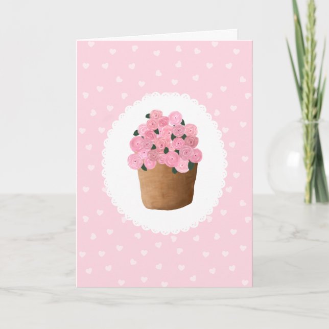 Lovely Pink Roses Flowers Happy Valentine's Day Card (Front)