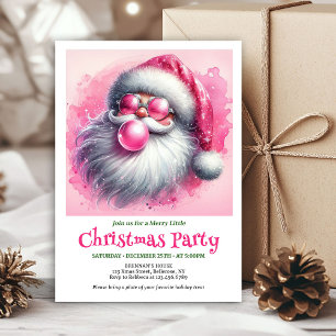 Lovely pink santa bubble gum watercolor Christmas Invitation