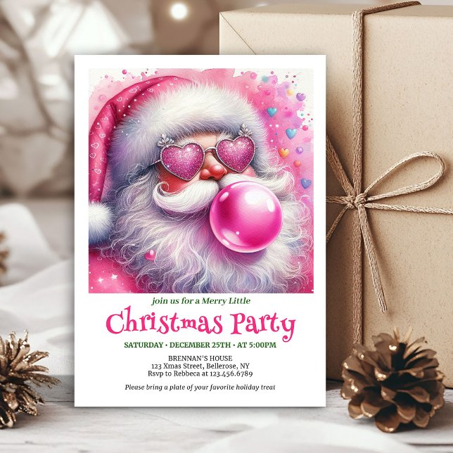 Lovely pink santa chewing gum watercolor invite  (Lovely pink santa chewing gum watercolor invite card)