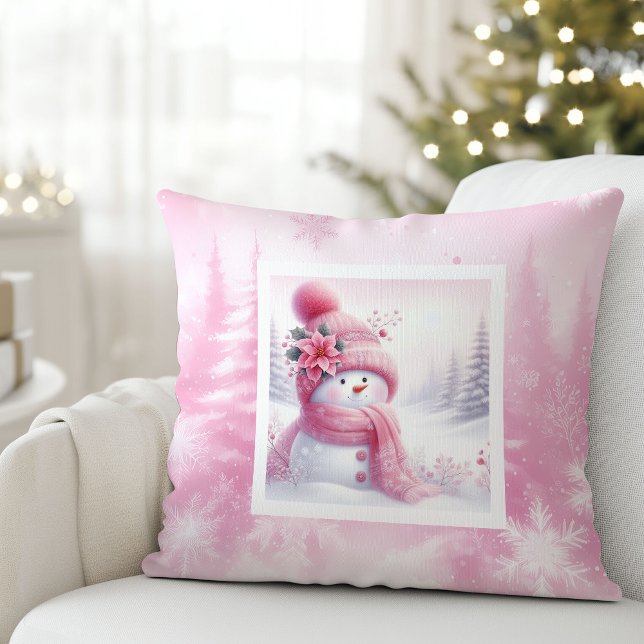 Lovely Pink Snowman Christmas Pillow Kids Gift (Lovely Pink Snowman Christmas Pillow Kids Gift)