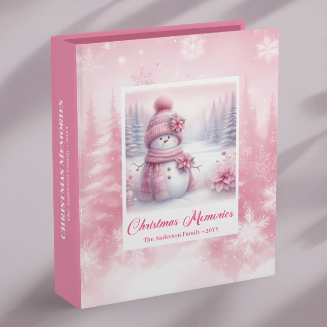 Lovely Pink Snowman Christmas Winter Memory Album  3 Ring Binder (Lovely Pink Snowman Christmas Winter Memory Album Gift)