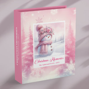 Lovely Pink Snowman Cozy Forest Christmas Memory 3 Ring Binder