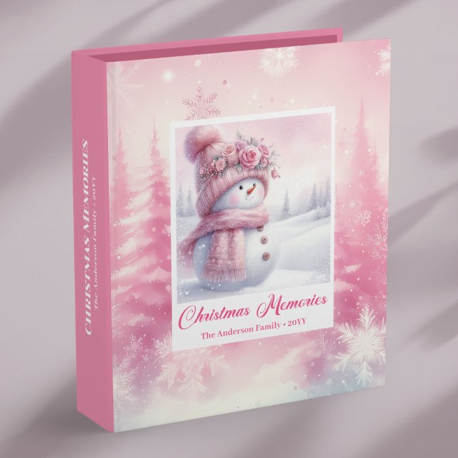 Lovely Pink Snowman Cozy Forest Christmas Memory  3 Ring Binder (Lovely Pink Snowman Cozy Forest Christmas Memory Album Binder

)