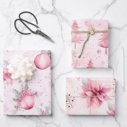 Lovely Pink Vintage Christmas  Wrapping Paper Sheets