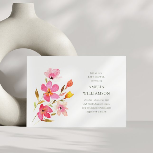 Lovely Pink Watercolor Floral Baby Shower Invitation (Creator Uploaded)