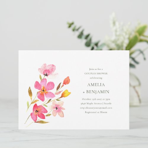 Lovely Pink Watercolor Floral Couples Shower Invitation