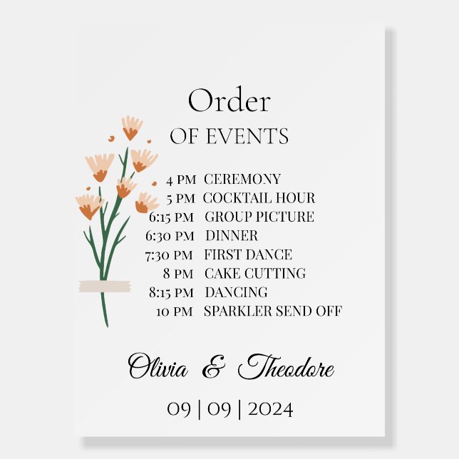 Lovely Pink Watercolor Wildflowers Wedding Sign (Front)