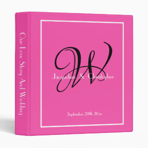 Lovely Pink Wedding Chic Black Initial White Font 3 Ring Binder
