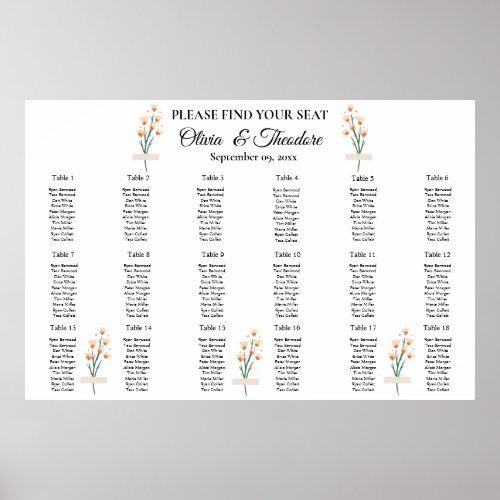 Lovely Pink Wildflower Wedding Seating Chart