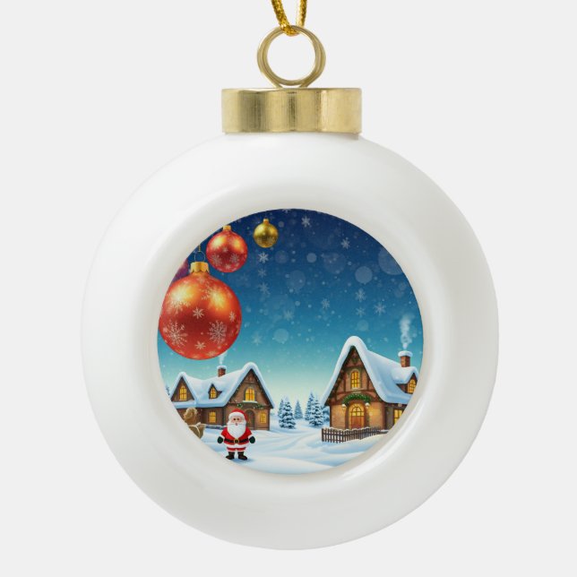  Lovely Playful Christmas Design  Ceramic Ball Christmas Ornament (Front)