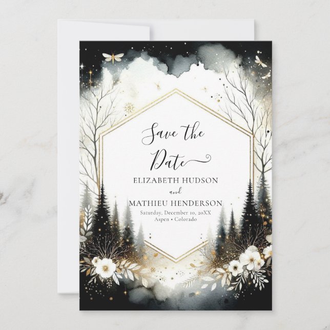 Lovely Printable Enchanted Forest Wedding Save The Date (Front)