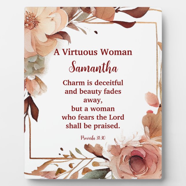 Lovely Proverbs 31 Woman Personalized Christian Plaque (Front)
