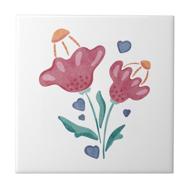 Lovely Psychedelic Flowers Ceramic Tile (Front)