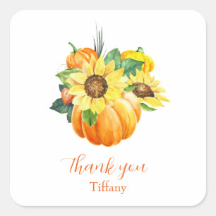 Lovely Pumpkin Sunflower Autumn Thank you Square Sticker