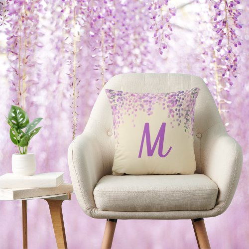 Lovely Purple Abstract Wisteria on Creamy Blush Throw Pillow