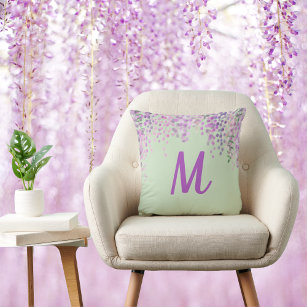 Lovely Purple Abstract Wisteria on Mint Green Throw Pillow