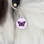 Lovely Purple Butterfly Pet Tag<br><div class="desc">This pet tag has a lovely illustration of a purple butterfly on a lilac background color. On the other side there are customizable text areas for the name of the pet and for a phone number.</div>