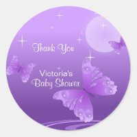 Lovely Purple Butterfly Thank You Baby Shower Classic Round Sticker