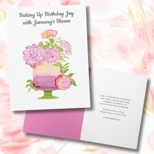 Lovely Purple Carnations on January Birthday Cake Card (Creator Uploaded)