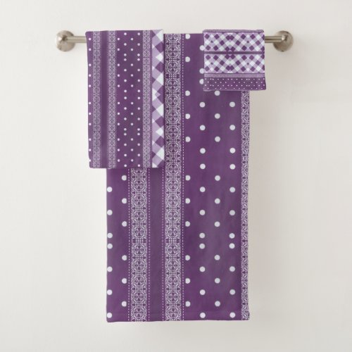 Lovely Purple checkered Damask Seamless Pattern Bath Towel Set
