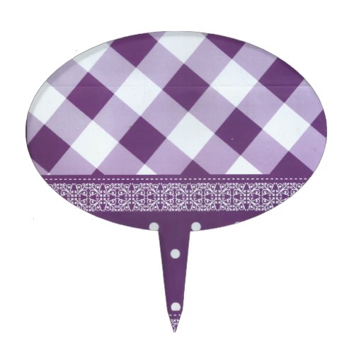 Lovely Purple checkered Damask Seamless Pattern Cake Topper