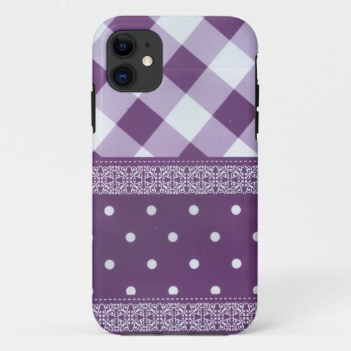 Lovely Purple checkered Damask Seamless Pattern iPhone 11 Case