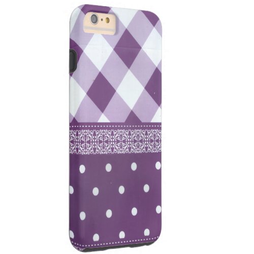 Lovely Purple checkered Damask Seamless Pattern Tough iPhone 6 Plus Case