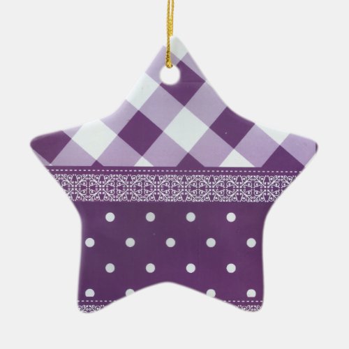 Lovely Purple checkered Damask Seamless Pattern Ceramic Ornament