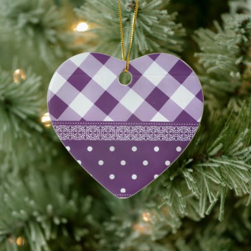 Lovely Purple checkered Damask Seamless Pattern Ceramic Ornament