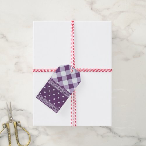 Lovely Purple checkered Damask Seamless Pattern Gift Tags