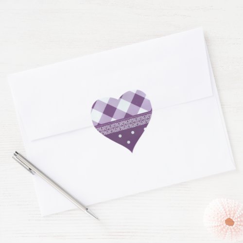 Lovely Purple checkered Damask Seamless Pattern Heart Sticker