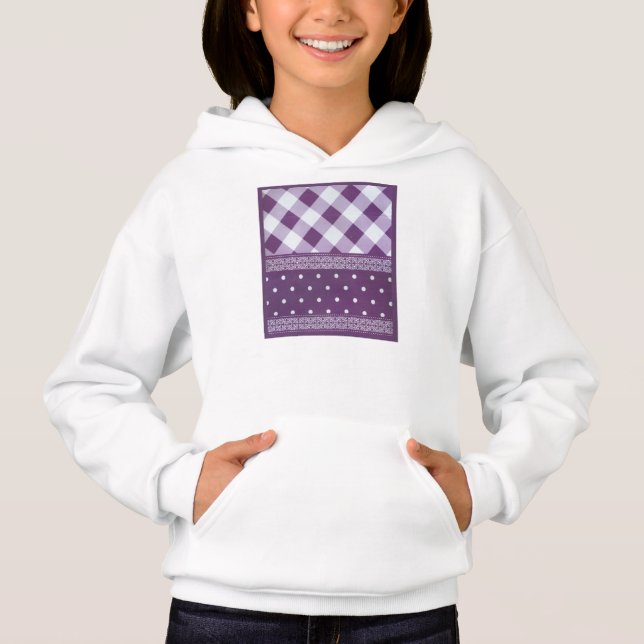 Lovely Purple checkered Damask Seamless Pattern Hoodie (Front)