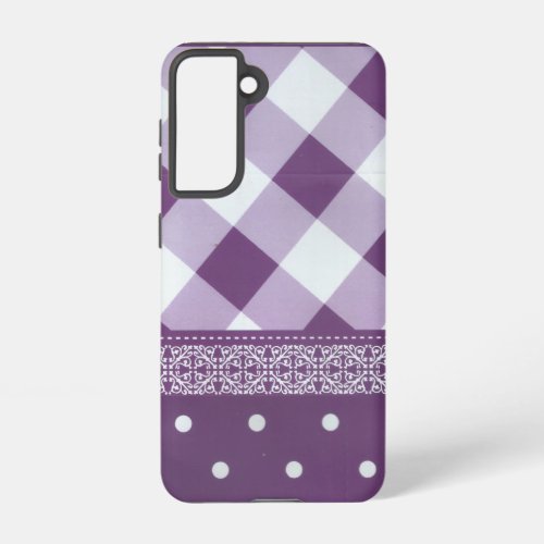 Lovely Purple checkered Damask Seamless Pattern Samsung Galaxy S21 Case