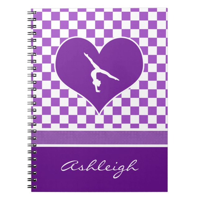 Lovely Purple Checkered Gymnastics with Monogram Notebook (Front)