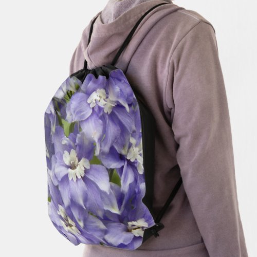 Lovely Purple Delphinium Floral Drawstring Bag