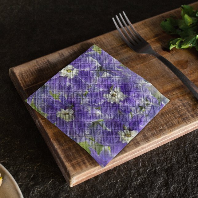 Lovely Purple Delphinium Floral Paper Napkins (In Situ Table)