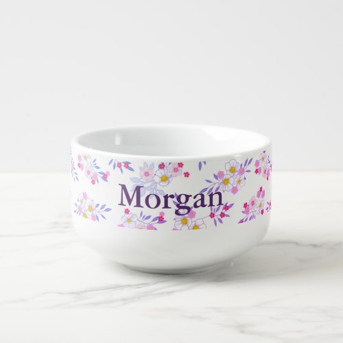 Lovely Purple Floral Personalize Soup Mug