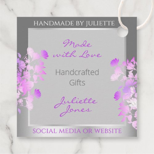 Lovely Purple Floral Product Supplies Silver Gray Favor Tags