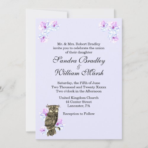 Lovely Purple Flowers with Owl  Invitation