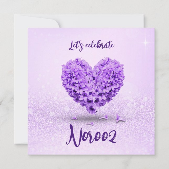 Lovely Purple Hyacinth Happy Norooz Heart Bouquet Invitation (Front)